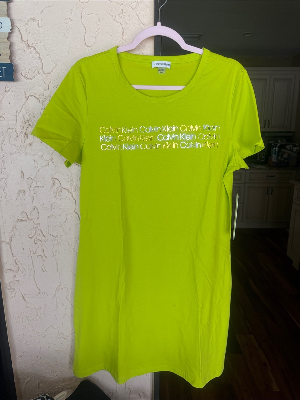 Calvin Klein Neon Lime Logo Tee Dress